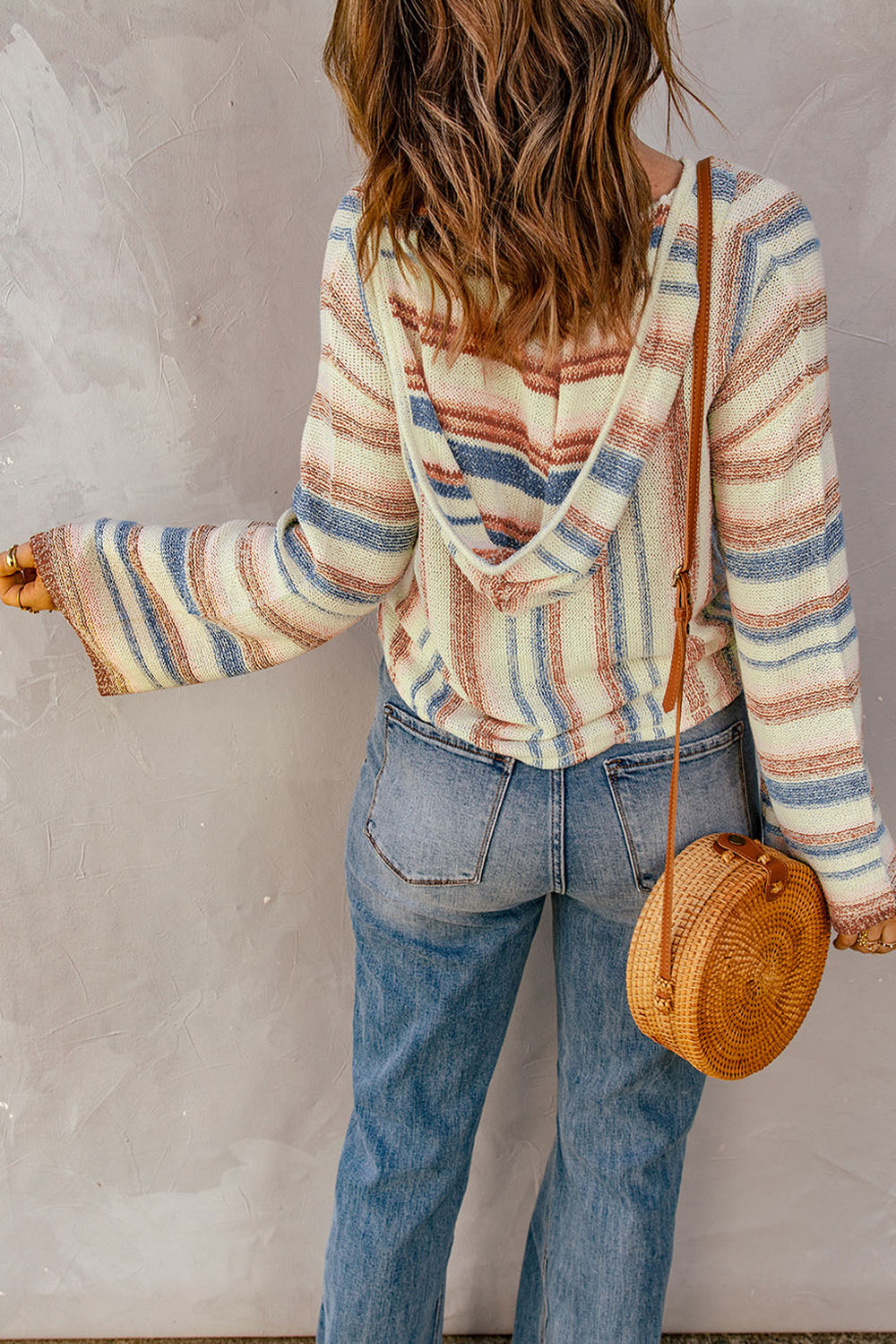 Striped Hooded Sweater with Kangaroo Pocket-Teresa's Fashionista LLC