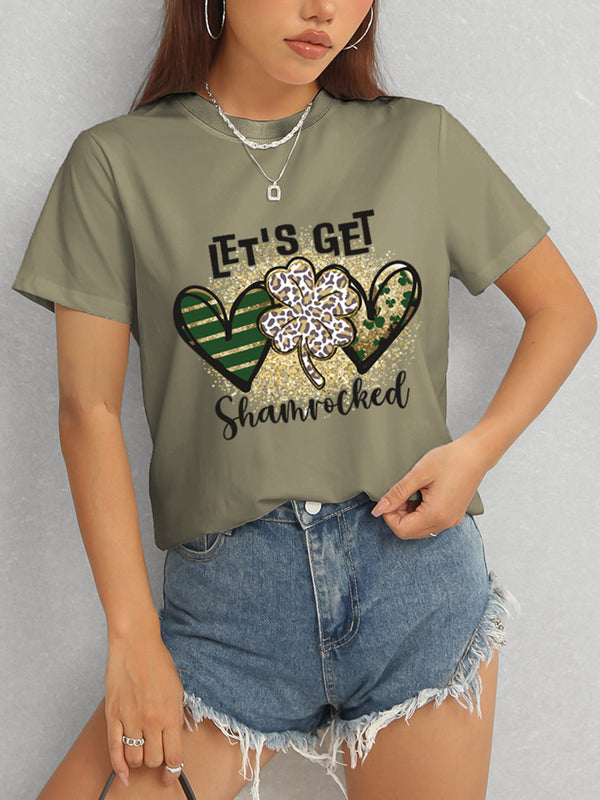 Lucky Clover Round Neck Short Sleeve T-Shirt-Teresa's Fashionista LLC