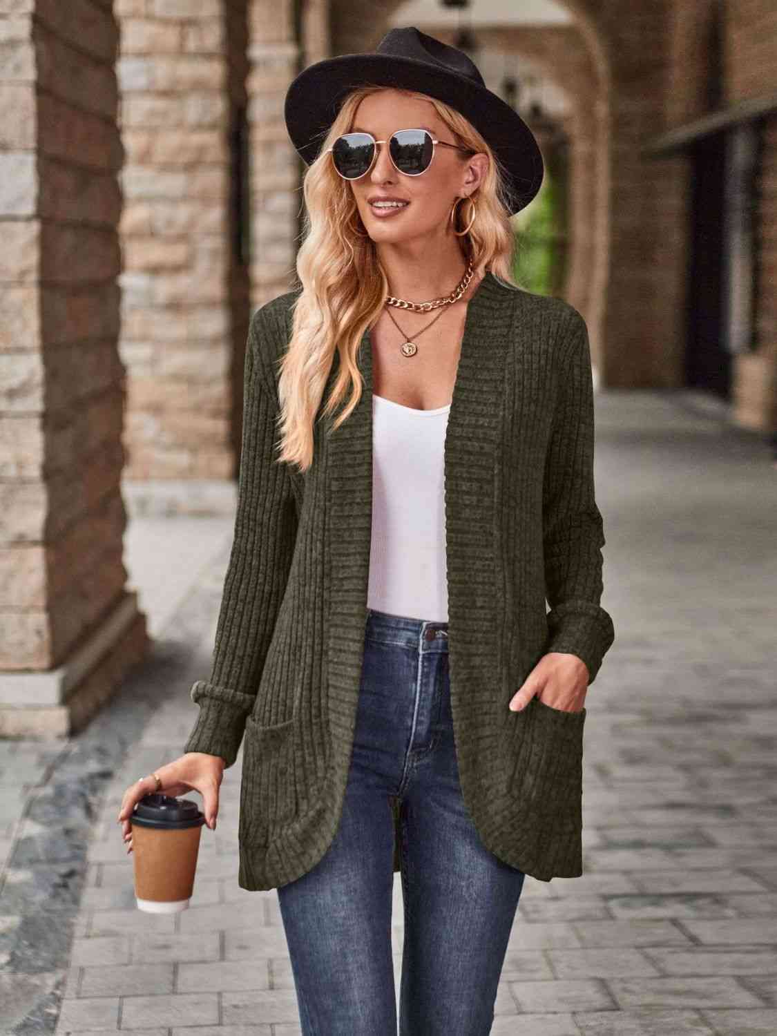 Open Front Cardigan with Pockets-Teresa&#39;s Fashionista LLC