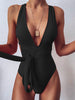 Halter Neck Deep V Tied One-Piece Swimsuit-Teresa's Fashionista LLC