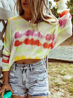 Openwork V-Neck Long Sleeve Sweater-Teresa's Fashionista LLC
