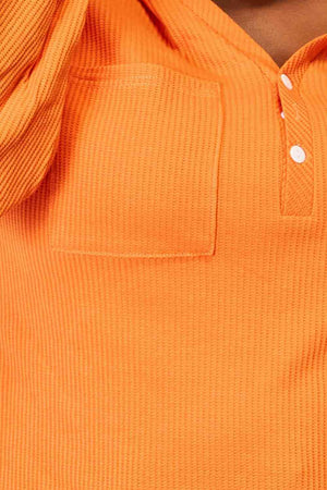 Basic Bae Side Slit Buttoned Waffle Knit Hoodie-Teresa's Fashionista LLC