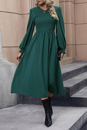 Smocked Long Sleeve Midi Dress-Teresa's Fashionista LLC