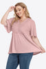 Plus Size Buttoned V-Neck Frill Trim Babydoll Blouse-Teresa's Fashionista LLC