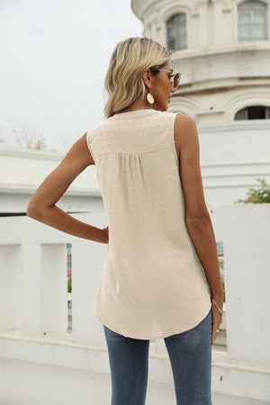 Swiss Dot Notched Neck Tank-Teresa's Fashionista LLC