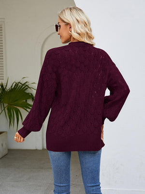 Openwork Open Front Lantern Sleeve Cardigan-Teresa's Fashionista LLC
