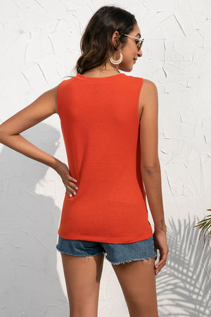Buttoned Deep V Tank-Teresa's Fashionista LLC