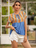 Striped Tie Neck Short Sleeve Blouse-Teresa's Fashionista LLC