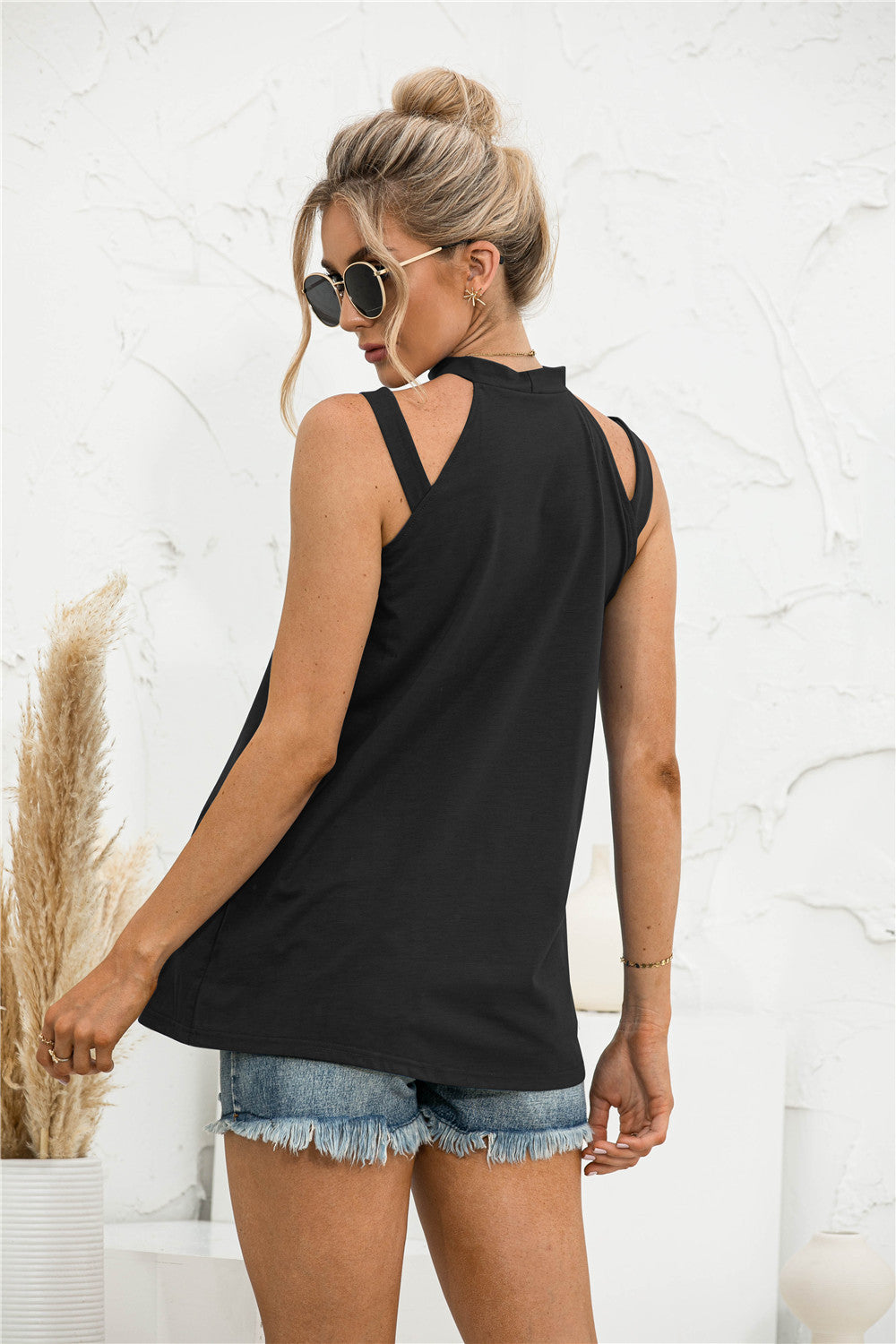 Cutout Mock Neck Tank-Teresa's Fashionista LLC