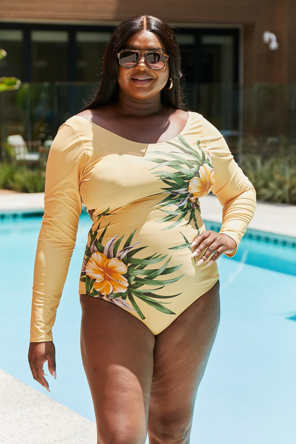 Marina West Swim Cool Down Longsleeve One-Piece Swimsuit-Teresa's Fashionista LLC