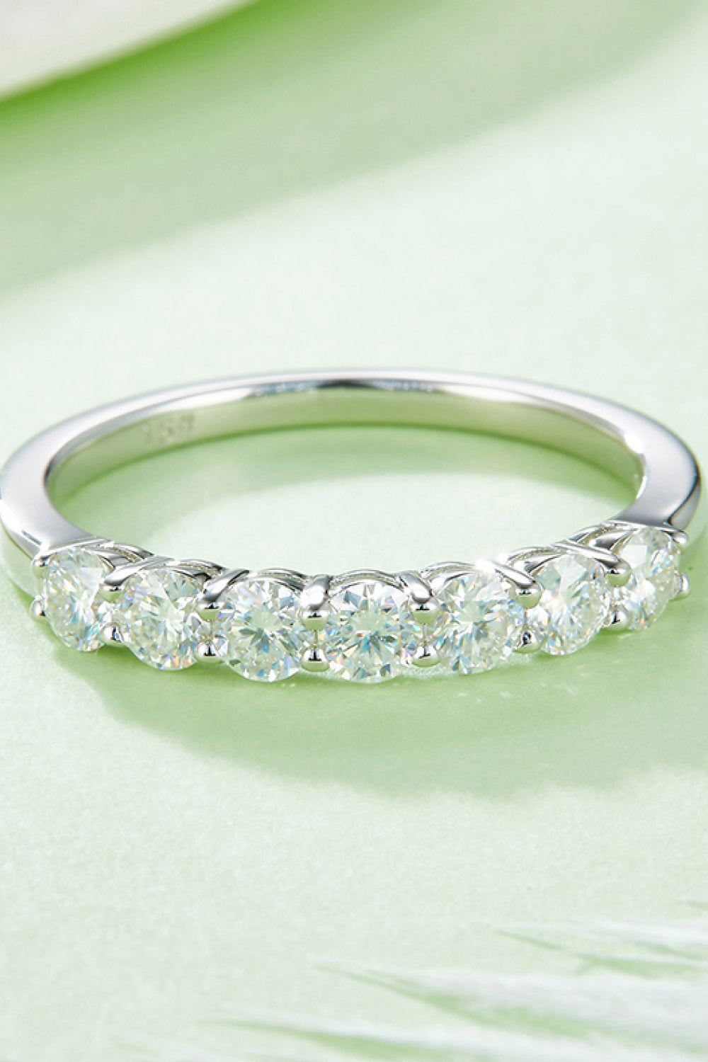 Moissanite Platinum-Plated Half-Eternity Ring-Teresa&#39;s Fashionista LLC