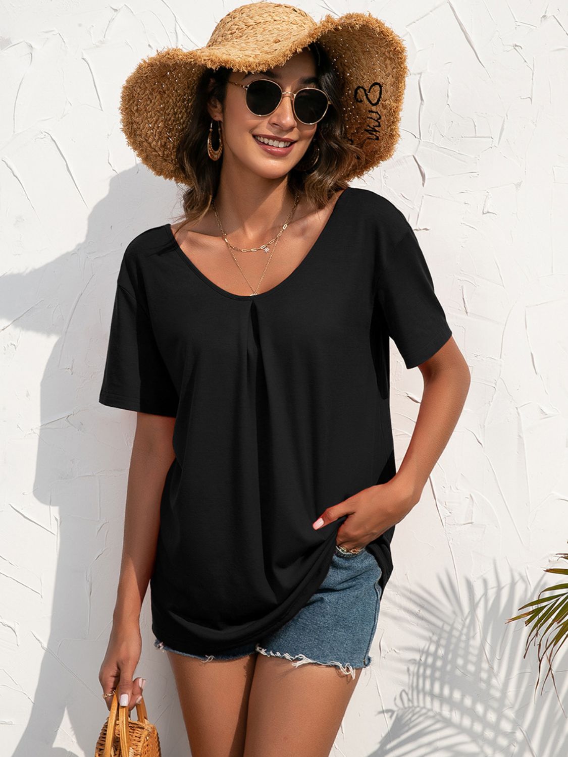 Lace Trim Short Sleeve Top-Teresa&#39;s Fashionista LLC
