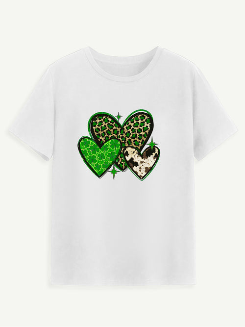 Heart Round Neck Short Sleeve T-Shirt-Teresa's Fashionista LLC