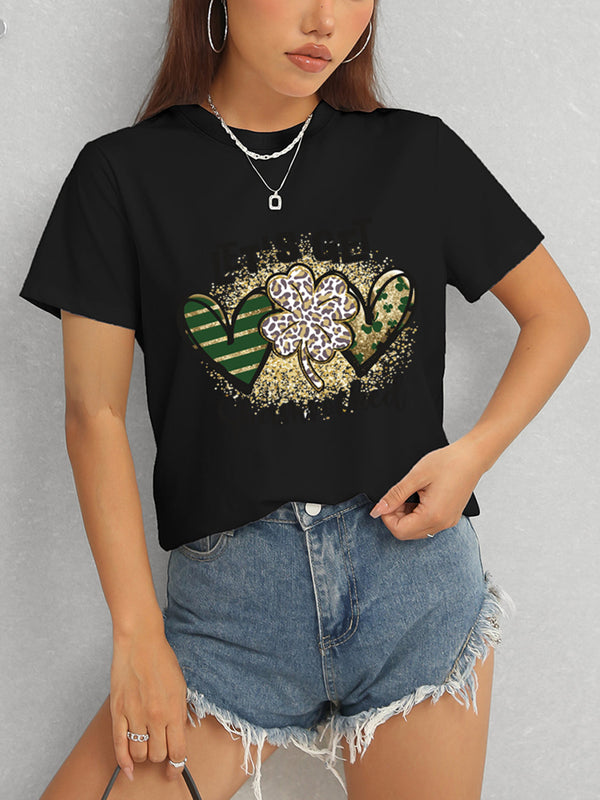 Lucky Clover Round Neck Short Sleeve T-Shirt-Teresa's Fashionista LLC