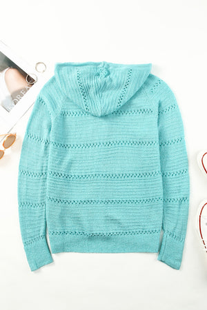 Zip-Up Raglan Sleeve Openwork Hooded Cardigan-Teresa's Fashionista LLC