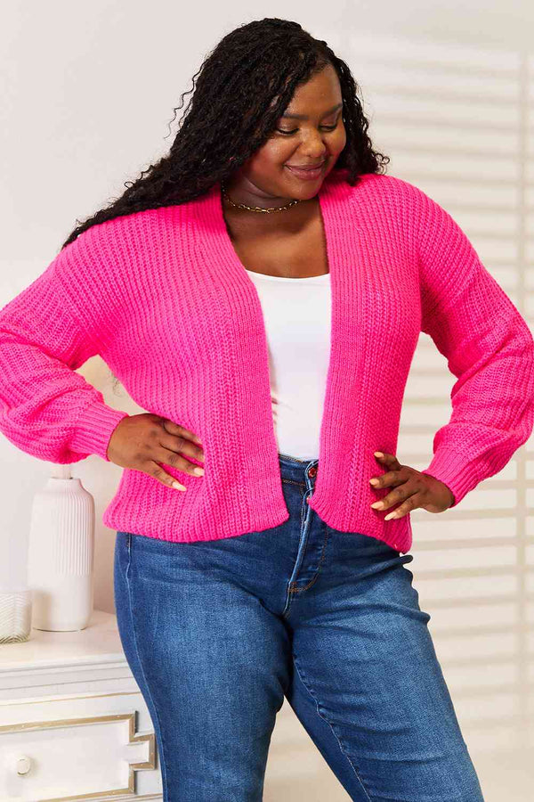 Woven Right Rib-Knit Open Front Drop Shoulder Cardigan-Teresa's Fashionista LLC