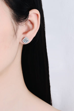 925 Sterling Silver Inlaid 2 Carat Moissanite Square Stud Earrings-Teresa's Fashionista LLC