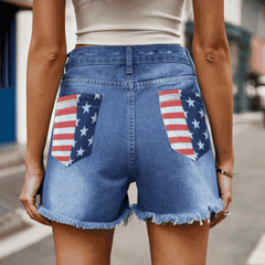 US Flag Distressed Denim Shorts-Teresa's Fashionista LLC