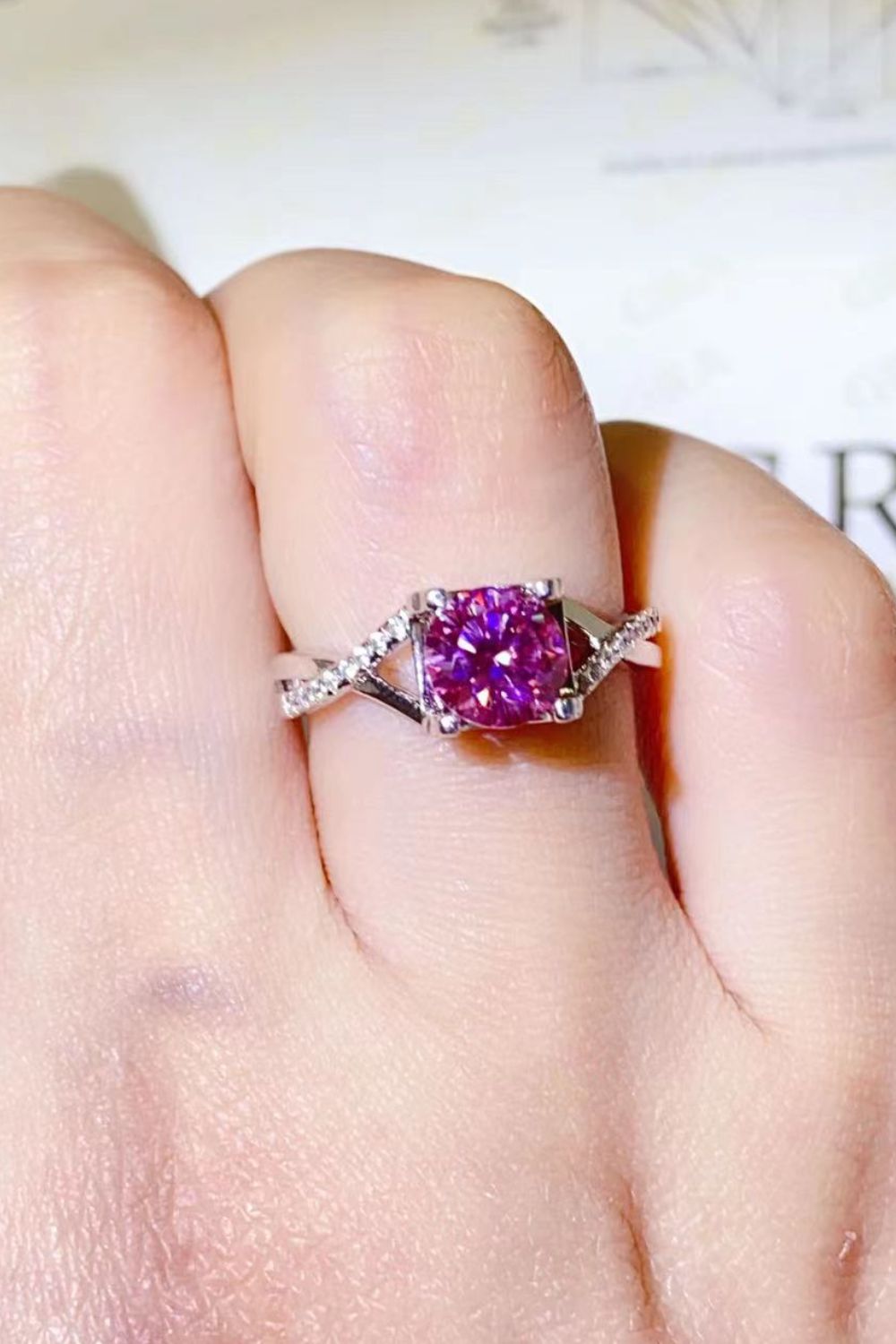 1 Carat Moissanite Crisscross 925 Sterling Silver Ring-Teresa's Fashionista LLC