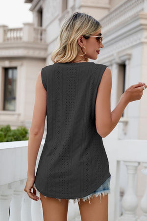 Eyelet V-Neck Tank-Teresa's Fashionista LLC
