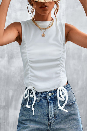 Drawstring Detail Round Neck Tank-Teresa's Fashionista LLC