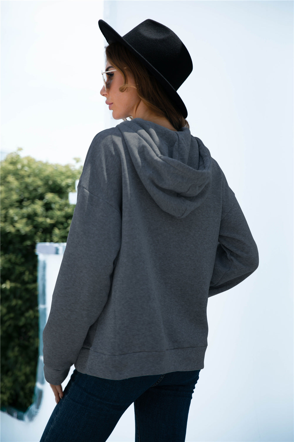 Quarter Snap Drawstring Hoodie with Kangaroo Pocket-Teresa&#39;s Fashionista LLC