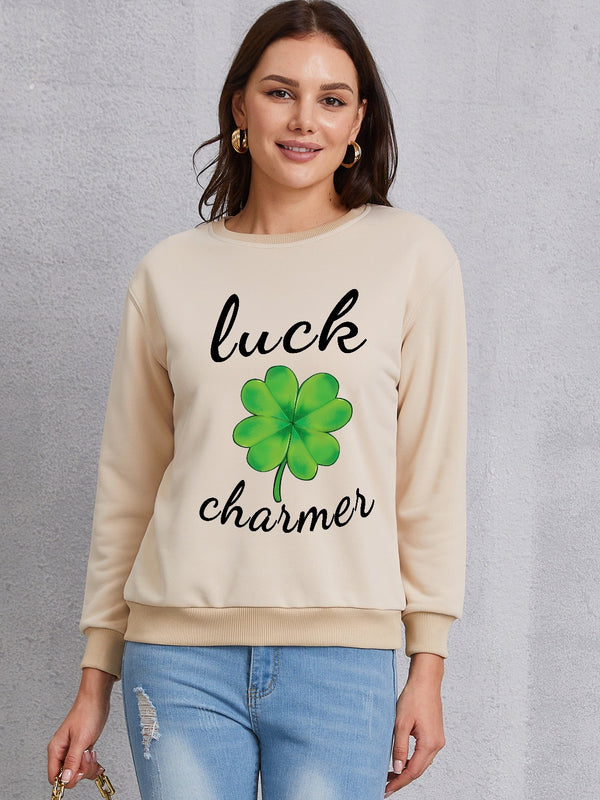 LUCK CHARMER Round Neck Sweatshirt-Teresa's Fashionista LLC