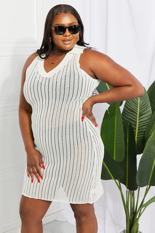 Openwork Johnny Collar Cover Up Dress-Teresa's Fashionista LLC
