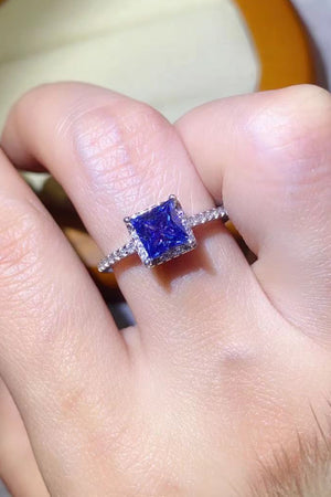 1 Carat Moissanite 925 Sterling Silver Square Ring-Teresa's Fashionista LLC