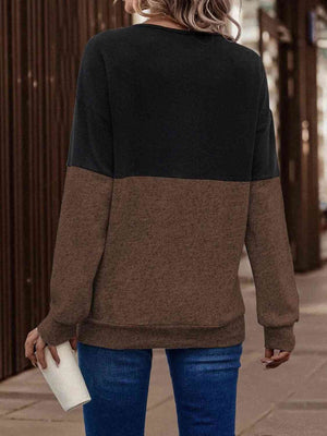 Two-Tone Crisscross Detail Sweatshirt-Teresa's Fashionista LLC