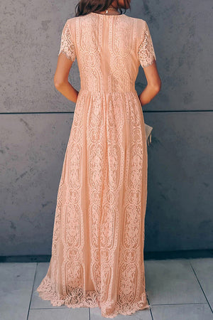 Scalloped Trim Lace Plunge Dress-Teresa's Fashionista LLC