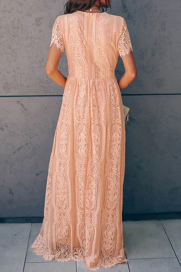 Scalloped Trim Lace Plunge Dress-Teresa's Fashionista LLC