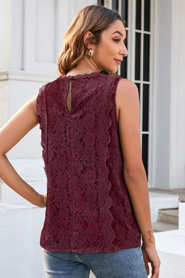 Lace V-Neck Tank-Teresa's Fashionista LLC