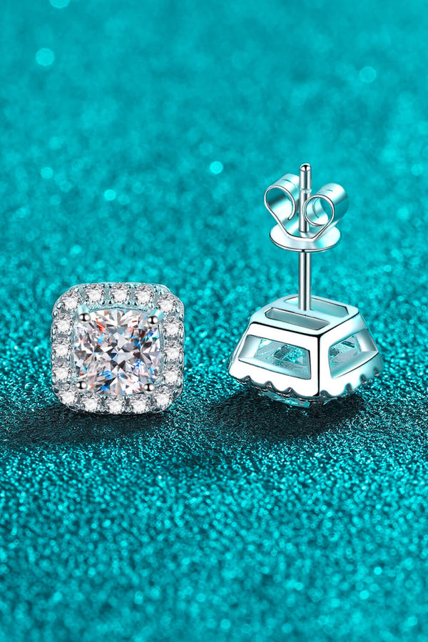 925 Sterling Silver Inlaid 2 Carat Moissanite Square Stud Earrings-Teresa's Fashionista LLC