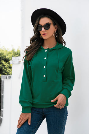 Half-Snap Drawstring Hoodie with Kangaroo Pocket-Teresa's Fashionista LLC