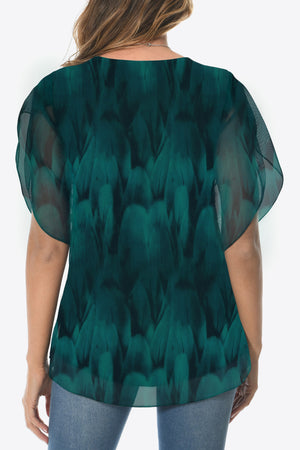 Printed Round Neck Curved Hem Blouse-Teresa's Fashionista LLC