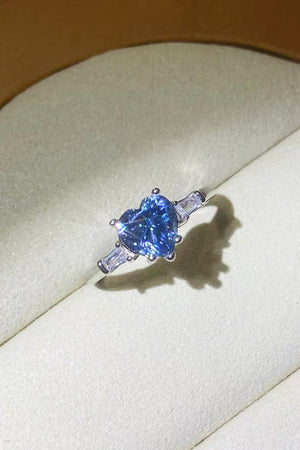 1 Carat Moissanite Heart-Shaped Platinum-Plated Ring in Blue-Teresa's Fashionista LLC