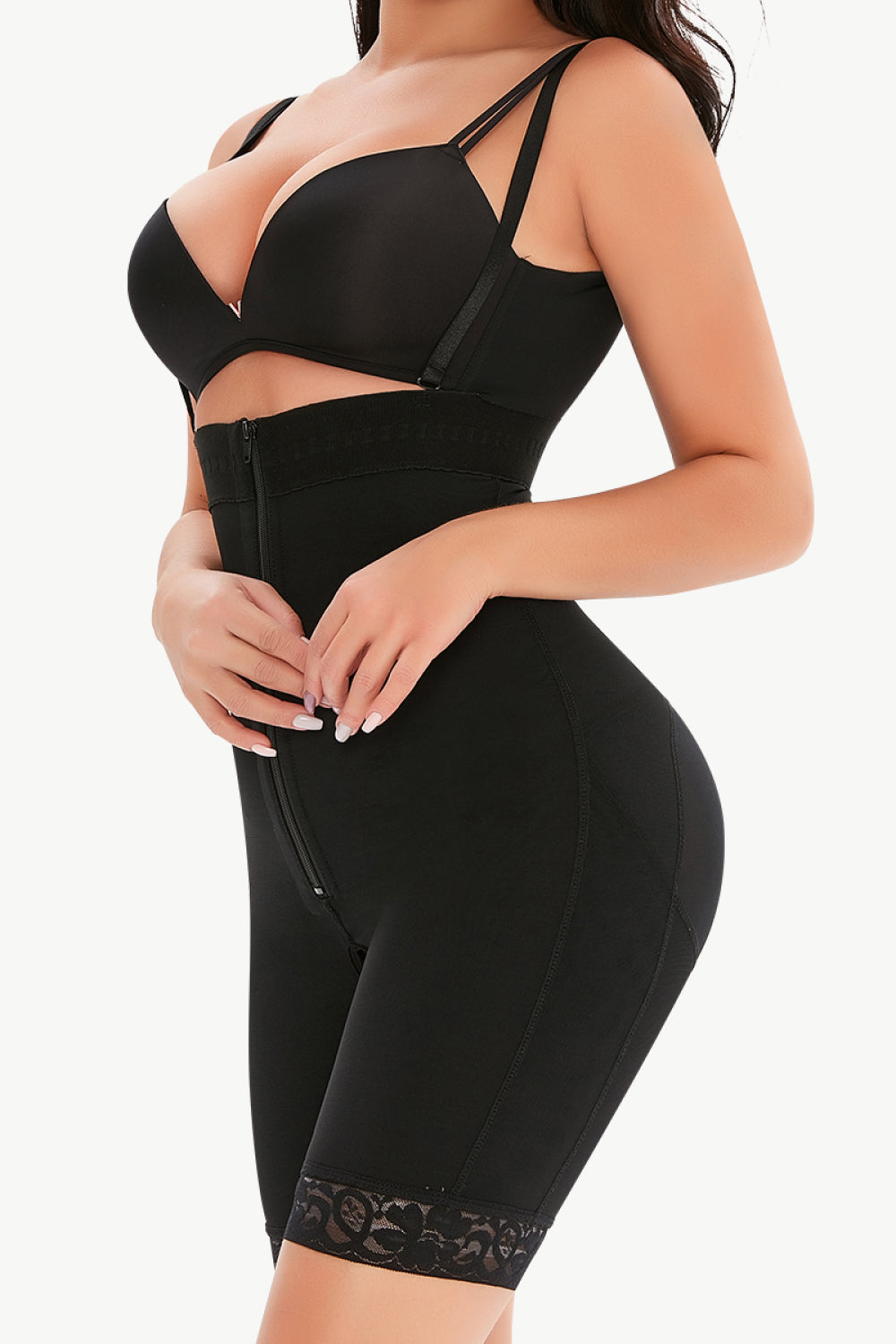Full Size Lace Detail Zip-Up Under-Bust Shaping Bodysuit-Teresa&#39;s Fashionista LLC