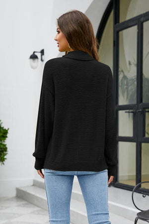 Mock Neck Dropped Shoulder Long Sleeve Sweater-Teresa's Fashionista LLC
