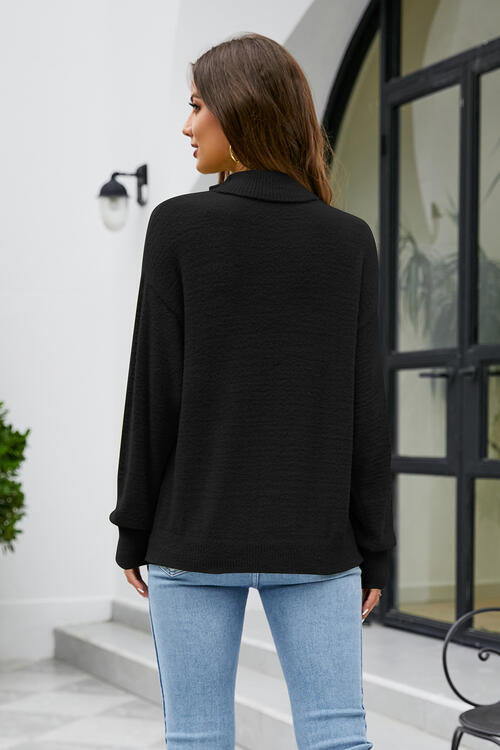 Mock Neck Dropped Shoulder Long Sleeve Sweater-Teresa's Fashionista LLC