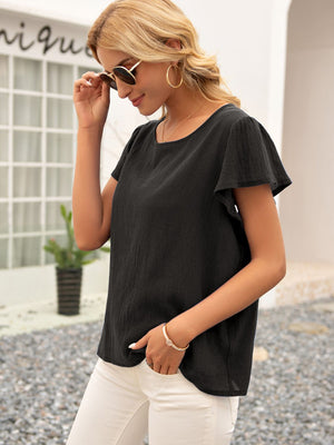 Round Neck Cutout Tie Back Top-Teresa's Fashionista LLC