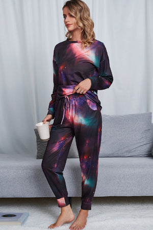 Tie-Dye Crewneck Top and Drawstring Waist Joggers Lounge Set-Teresa's Fashionista LLC
