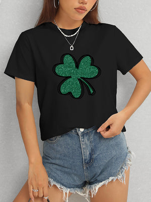 Lucky Clover Round Neck T-Shirt-Teresa's Fashionista LLC
