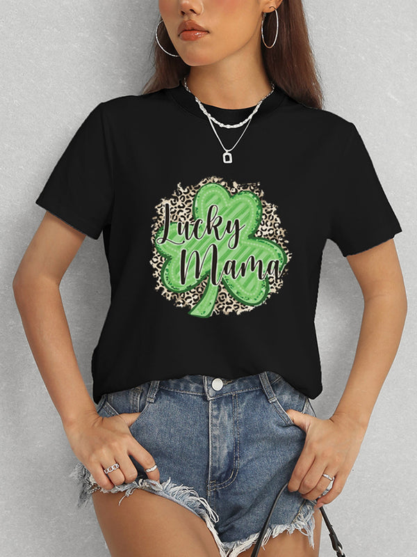 LUCKY MAMA Round Neck T-Shirt-Teresa's Fashionista LLC