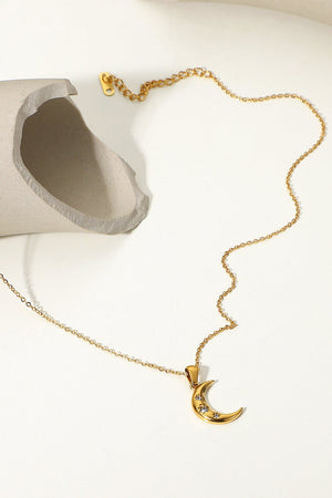 18K Gold Plated Inlaid Zircon Moon Pendant Necklace-Teresa's Fashionista LLC