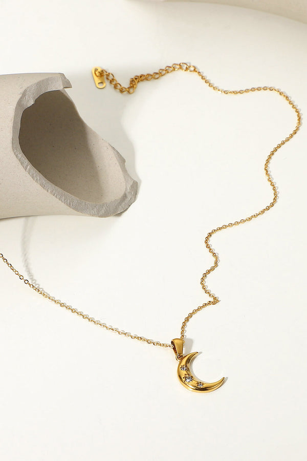 18K Gold Plated Inlaid Zircon Moon Pendant Necklace-Teresa's Fashionista LLC