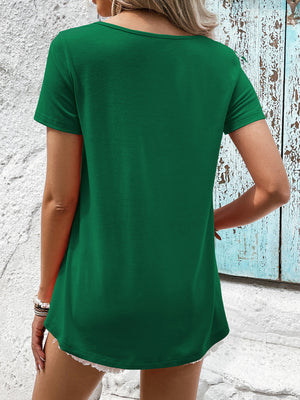 Spliced Lace Contrast Short Sleeve Top-Teresa's Fashionista LLC