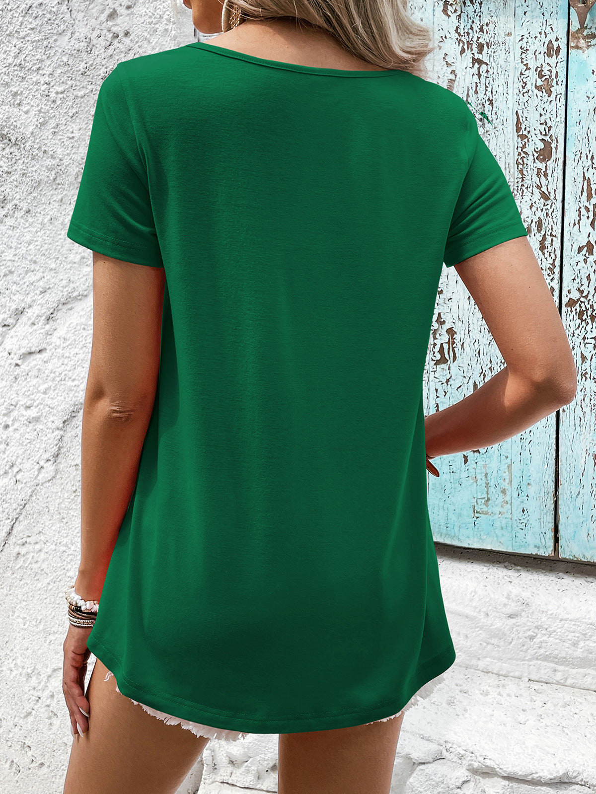 Spliced Lace Contrast Short Sleeve Top-Teresa&#39;s Fashionista LLC