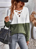 Two-Tone Crisscross Detail Sweatshirt-Teresa's Fashionista LLC