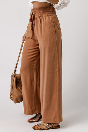 Drawstring Smocked Waist Wide Leg Pants-Teresa's Fashionista LLC